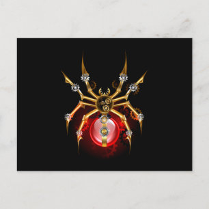 Steampunk spider on black invitation postcard