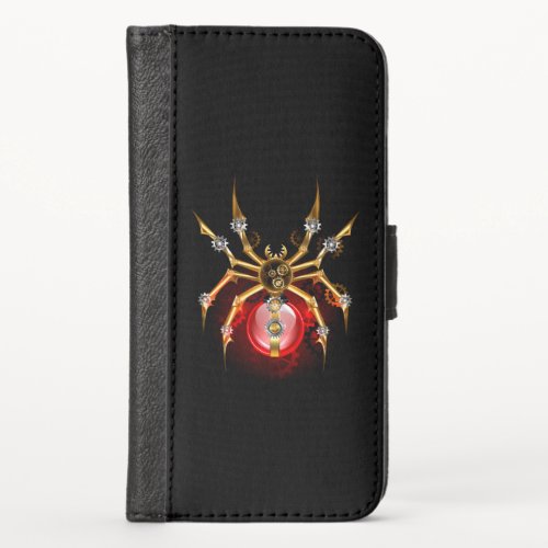 Steampunk spider on black iPhone x wallet case