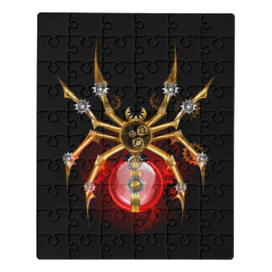 Steampunk spider on black jigsaw puzzle