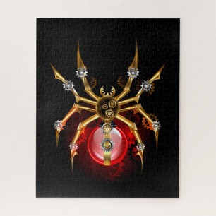 Steampunk spider on black jigsaw puzzle