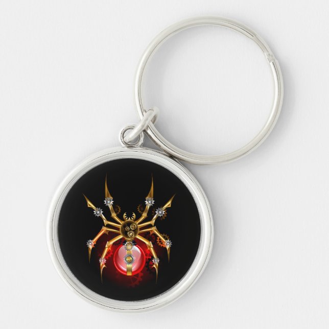 Steampunk spider on black keychain (Front)