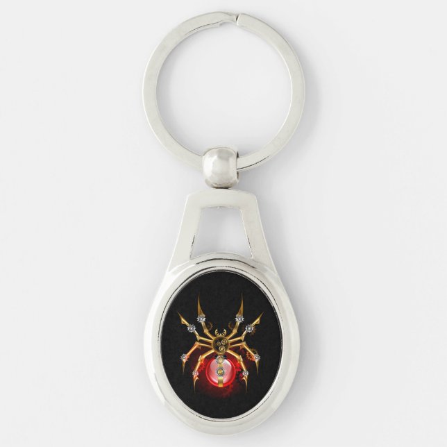 Steampunk spider on black keychain (Front)