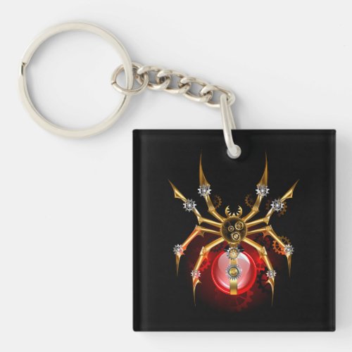 Steampunk spider on black keychain