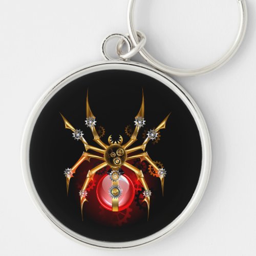 Steampunk spider on black keychain