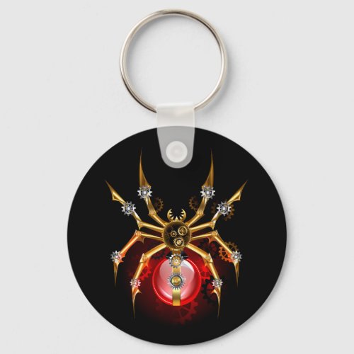 Steampunk spider on black keychain