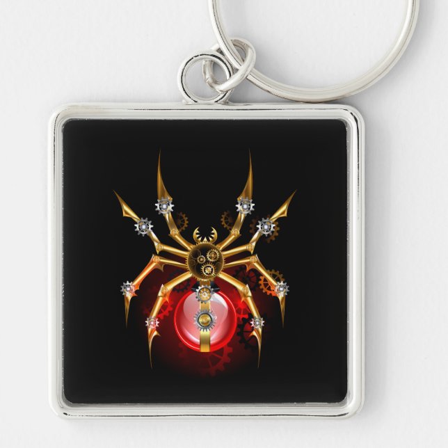 Steampunk spider on black keychain (Front)
