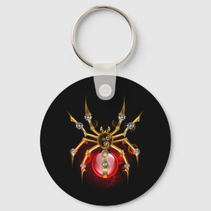 Steampunk spider on black keychain