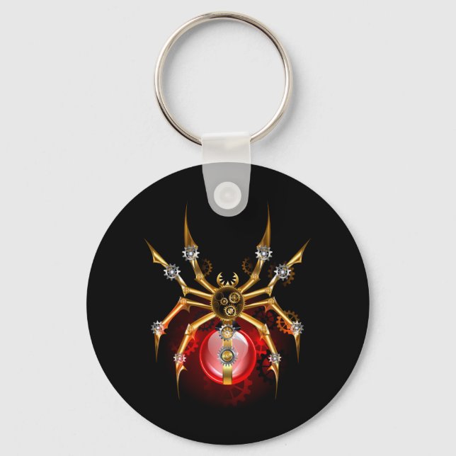 Steampunk spider on black keychain (Front)