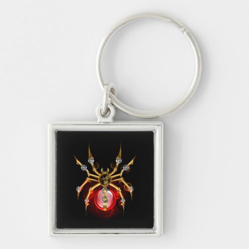 Steampunk spider on black keychain