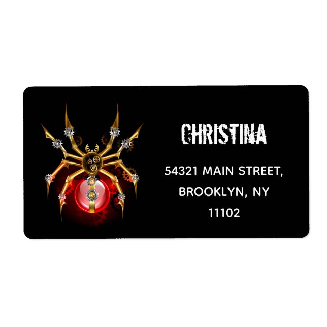 Steampunk spider on black label (Front)
