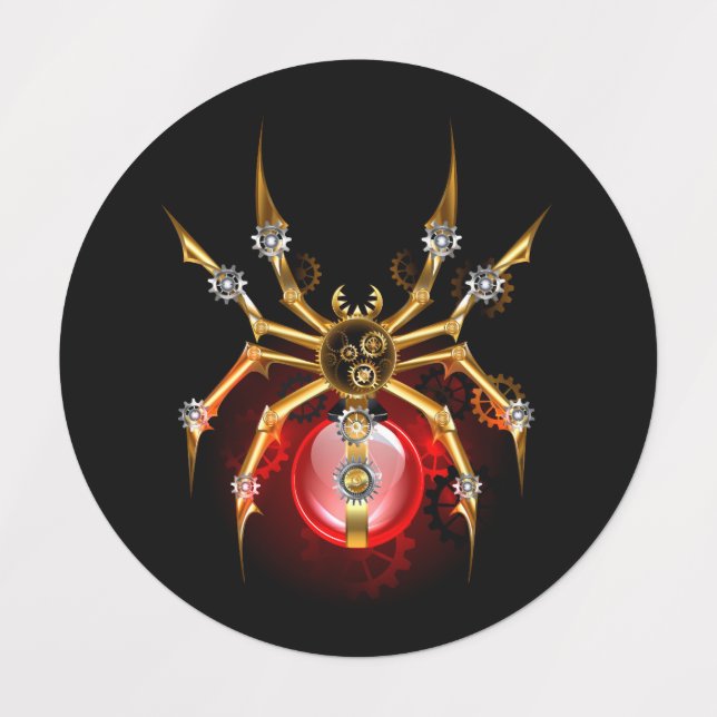 Steampunk spider on black labels (Design 1)