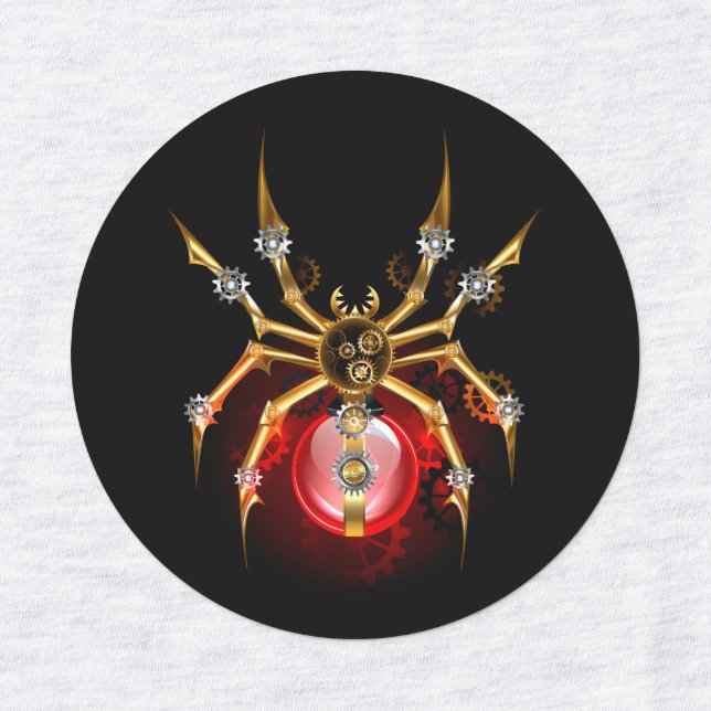 Steampunk spider on black labels (Design 1)