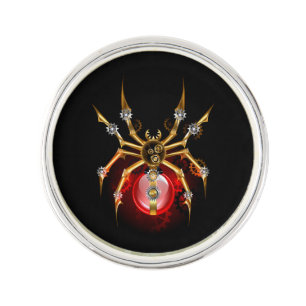 Steampunk spider on black lapel pin
