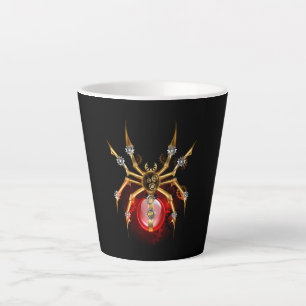 Steampunk spider on black latte mug