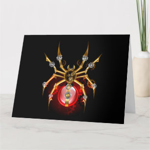 Steampunk spider on black letterpress thank you card