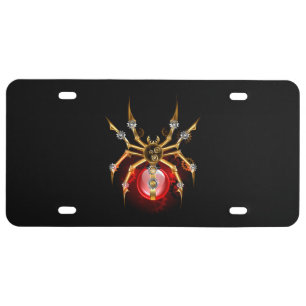 Steampunk spider on black license plate