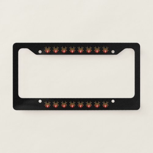 Steampunk spider on black license plate frame