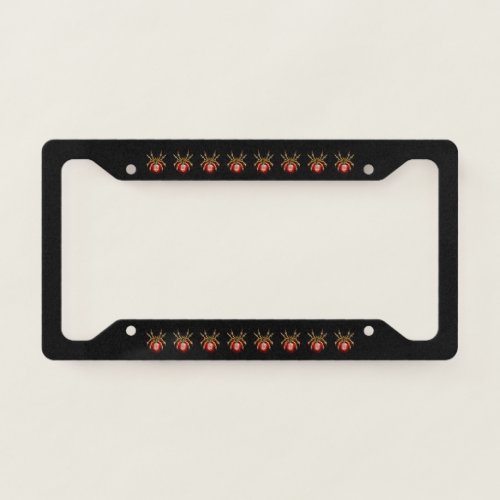 Steampunk spider on black license plate frame