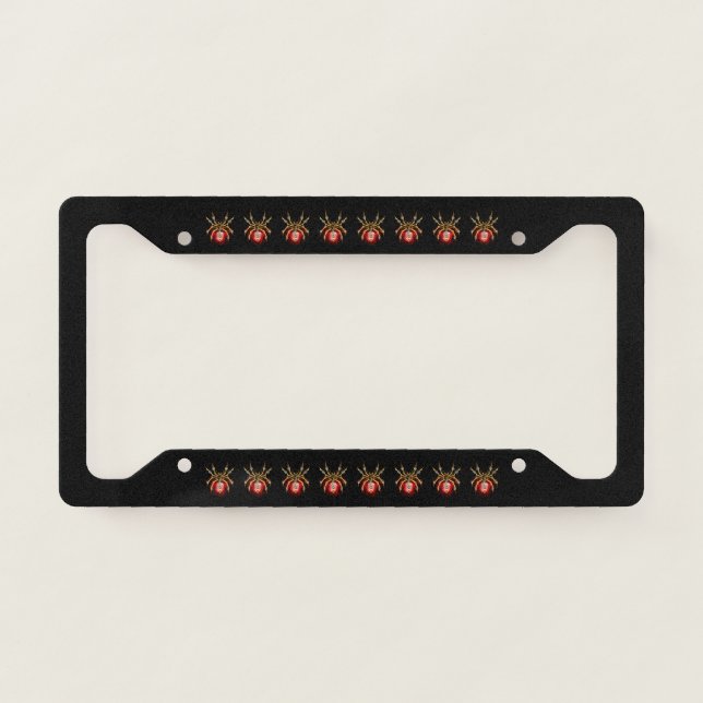Steampunk spider on black license plate frame (Front)