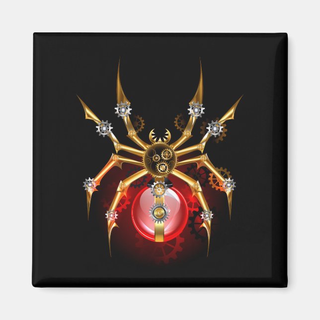 Steampunk spider on black magnet (Front)
