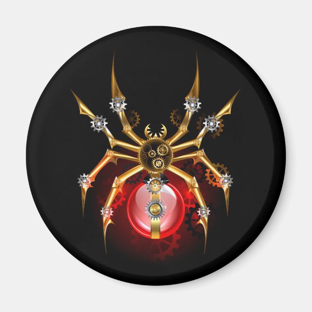 Steampunk spider on black magnet (Front)