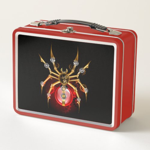 Steampunk spider on black metal lunch box