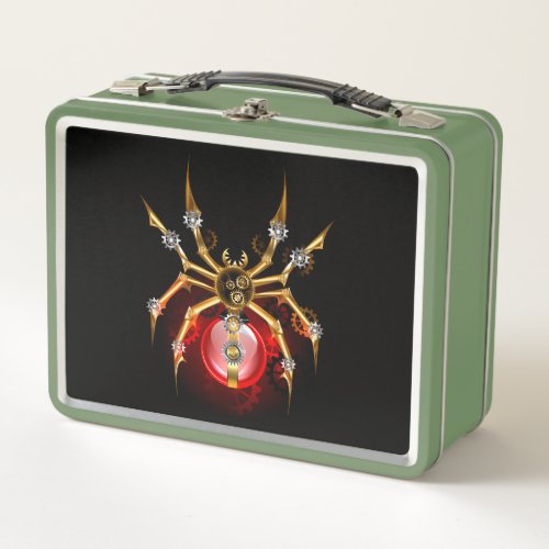 Steampunk spider on black metal lunch box