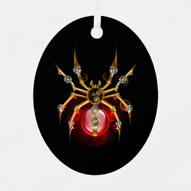 Steampunk spider on black metal ornament (Front)