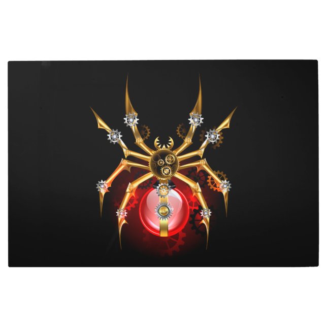 Steampunk spider on black metal print (Front)