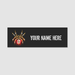 Steampunk spider on black name tag
