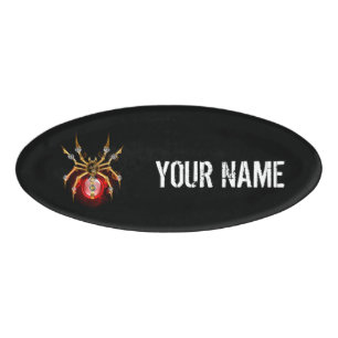 Steampunk spider on black name tag