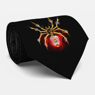 Steampunk spider on black neck tie