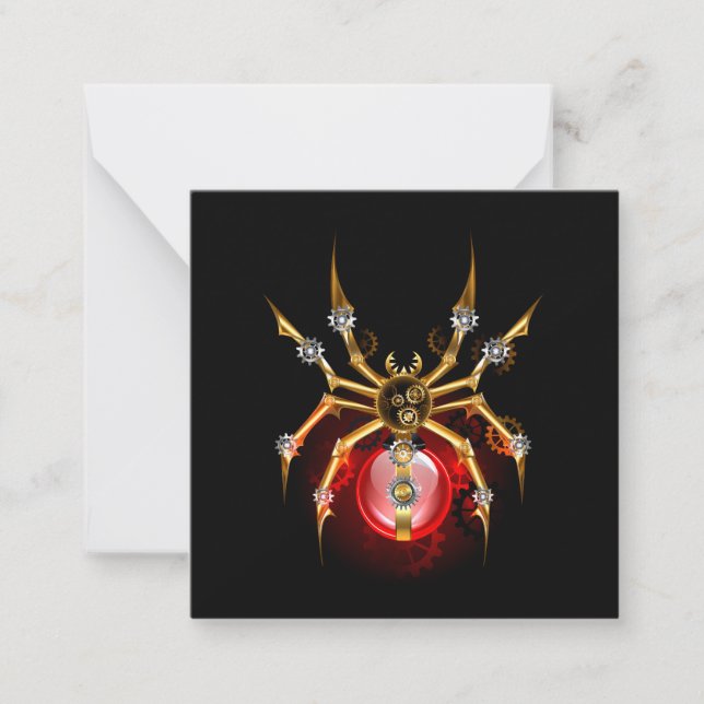 Steampunk spider on black note card (Front)