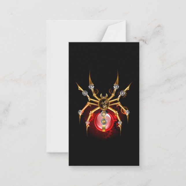 Steampunk spider on black note card (Front)