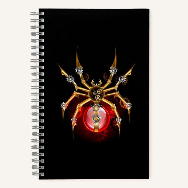 Steampunk spider on black notebook (Front)