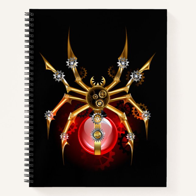 Steampunk spider on black notebook (Front)