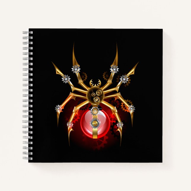 Steampunk spider on black notebook (Front)
