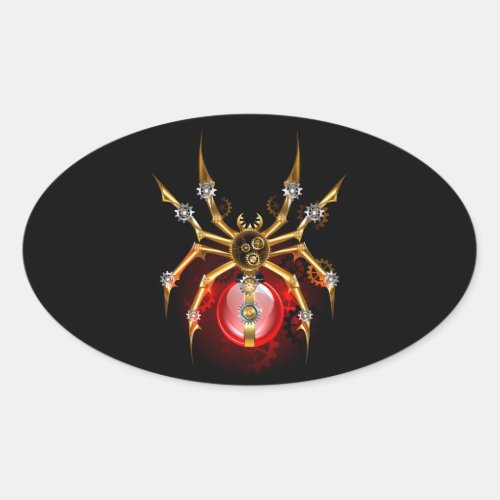 Steampunk spider on black oval sticker