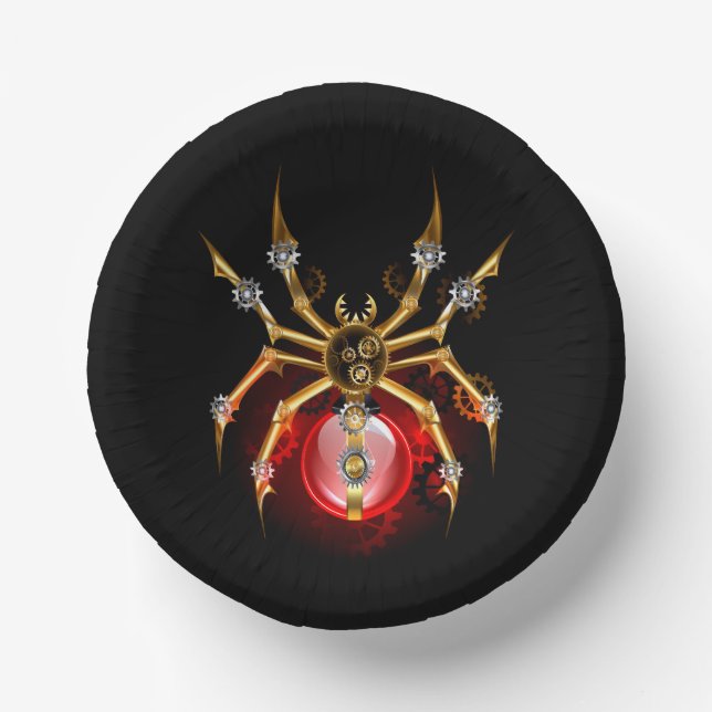 Steampunk spider on black paper bowls (Front)