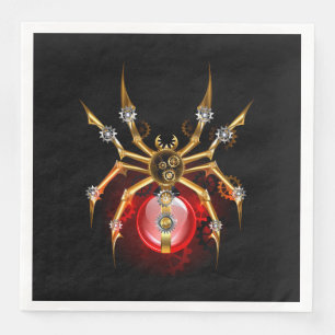 Steampunk spider on black paper dinner napkins