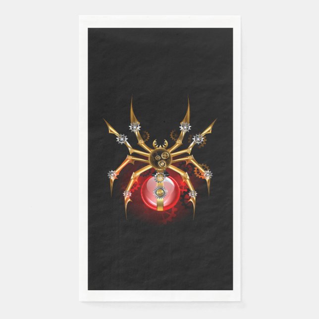 Steampunk spider on black paper guest towels (Front)