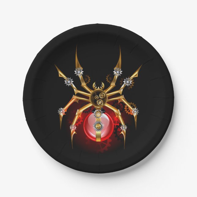 Steampunk spider on black paper plates (Front)