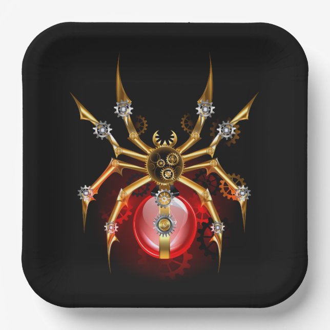 Steampunk spider on black paper plates (Front)