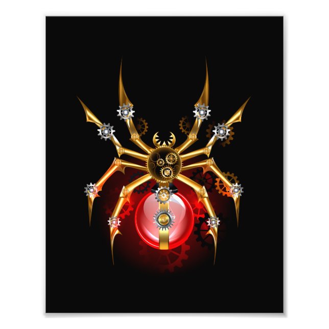 Steampunk spider on black photo print (Front)