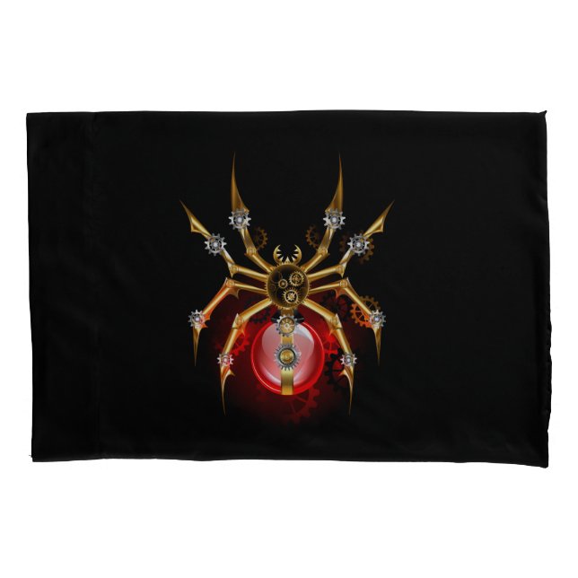 Steampunk spider on black pillow case (Front-Left)