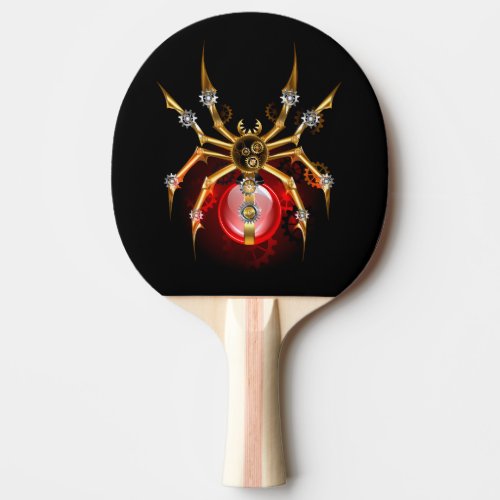 Steampunk spider on black ping pong paddle