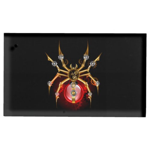 Steampunk spider on black place card holder