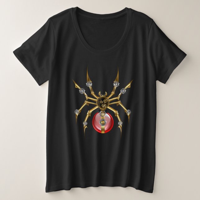 Steampunk spider on black plus size T-Shirt (Design Front)