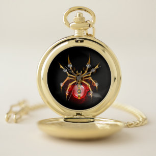 Steampunk spider on black pocket watch