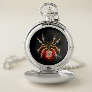 Steampunk spider on black pocket watch